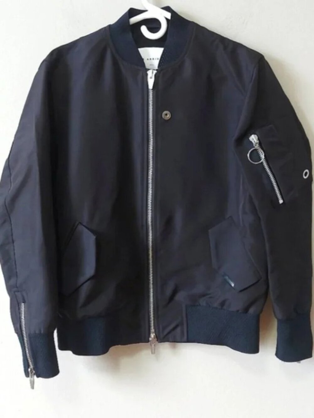 The Arrivals Men Edgy Bomber Jacket XS Black Axel Techno Water Repellent Zip